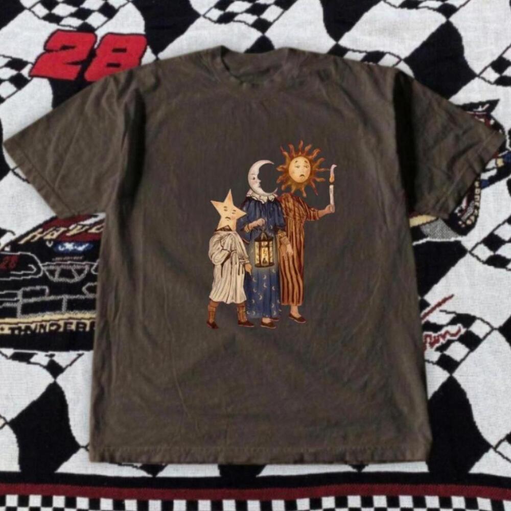 Gildan Men Brown T-Shirt, Brown Graphic Tee With Sun And Moon